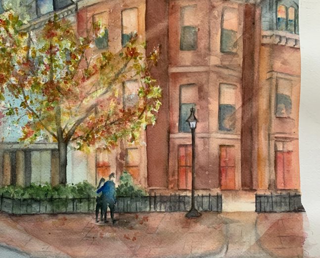Watercolor painting of a brownstone