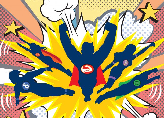 five superhero silhouettes