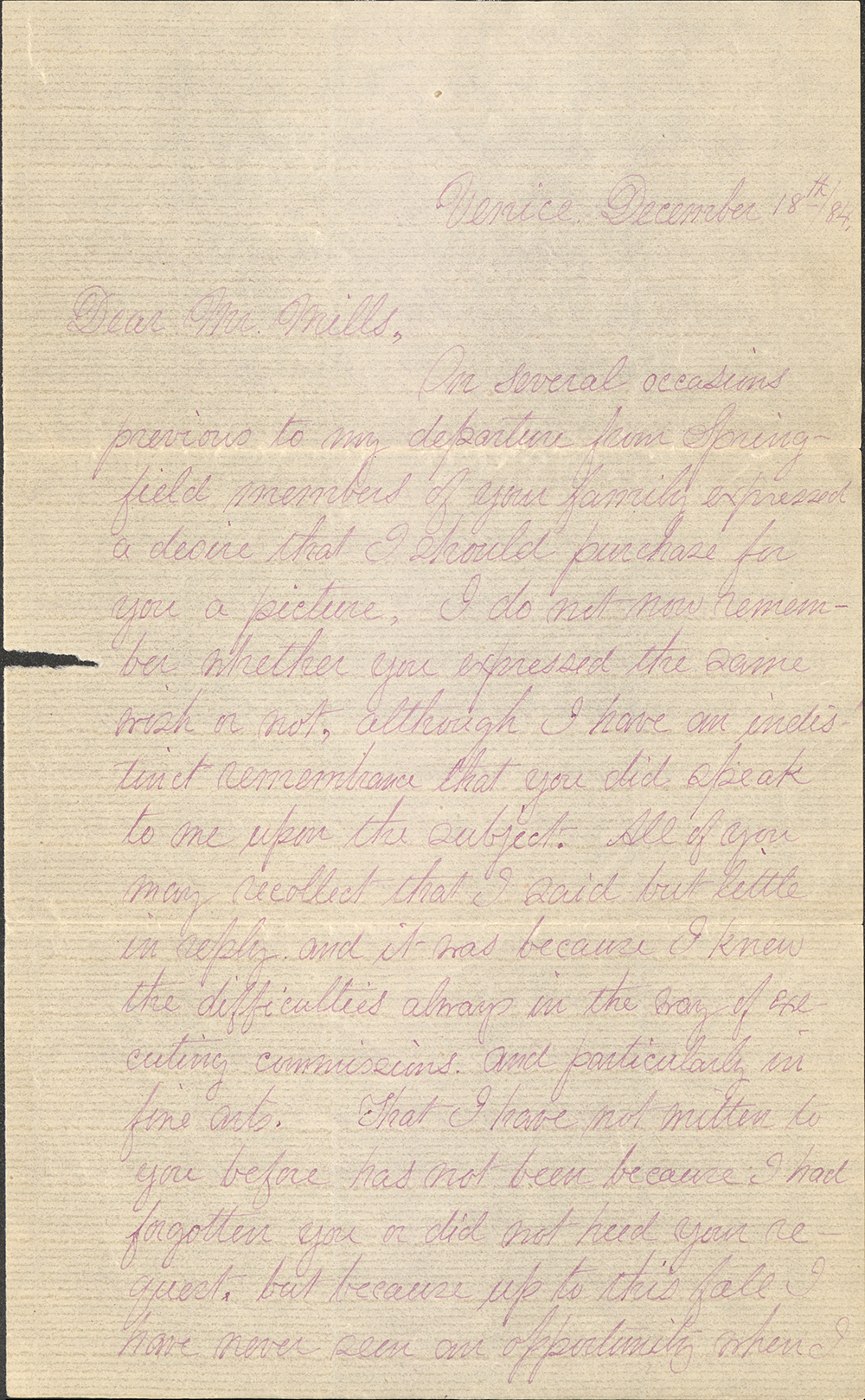 Letter to Mr. Mills from George Walter Vincent Smith, Venice, December 18, 1884