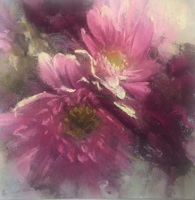 Pink posey in pastel crayon