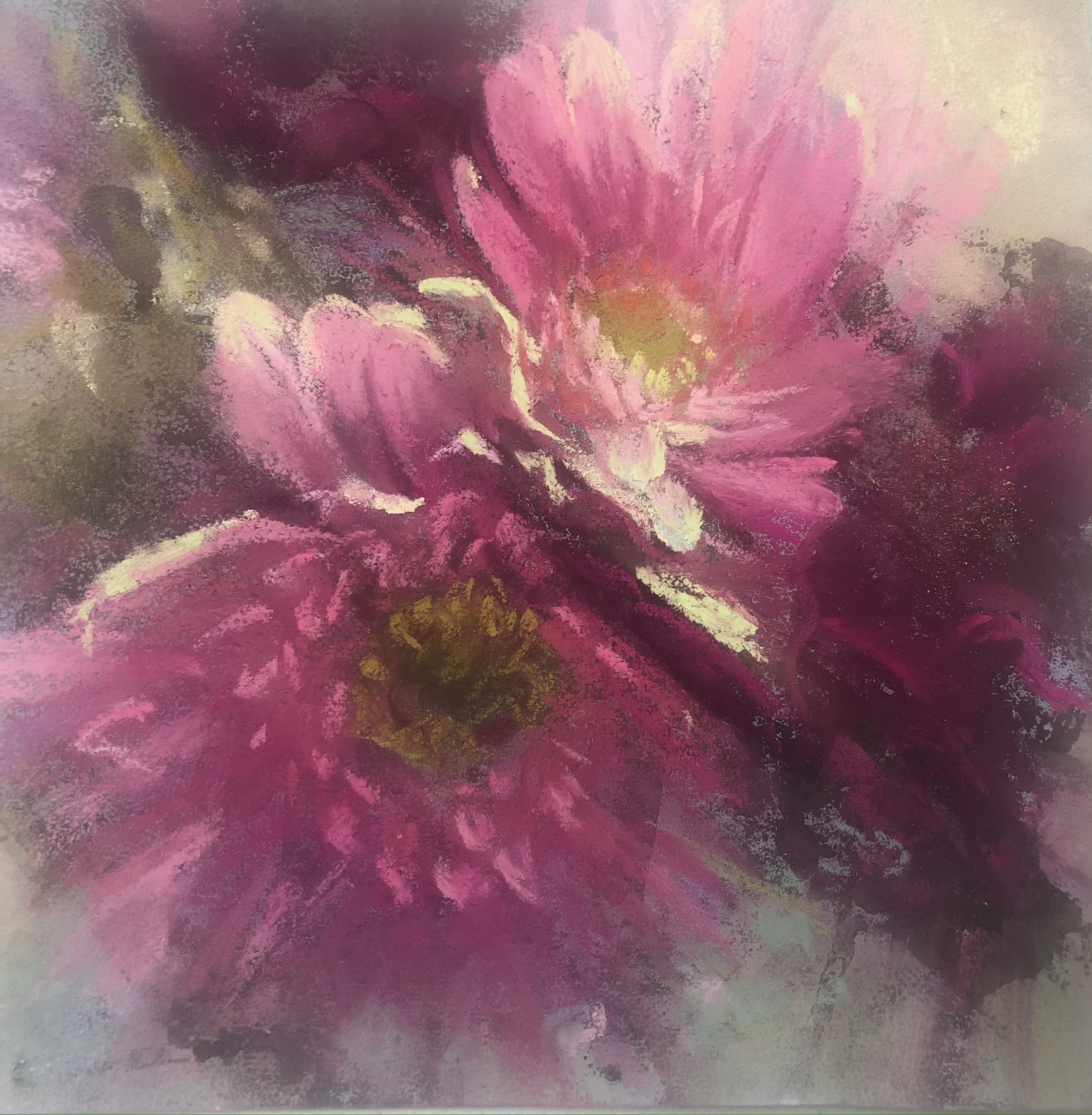 Pink posey in pastel crayon