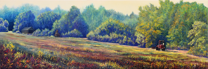 Painting of farmer plowing field