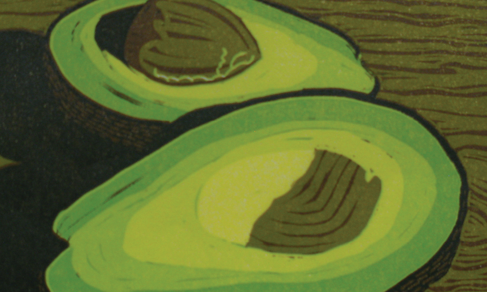 Painting of halved avocado