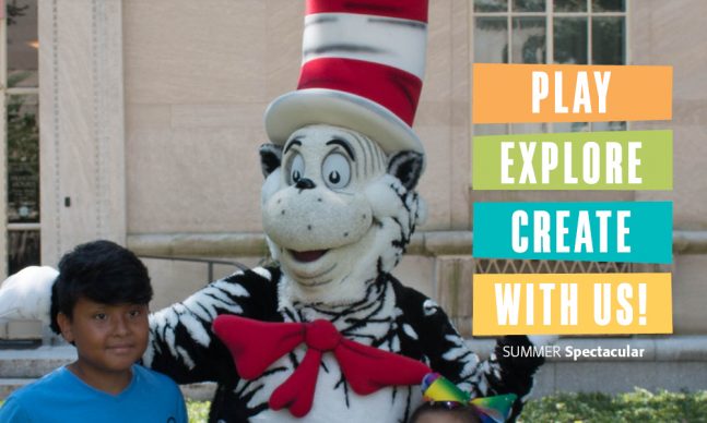 Young visitor with the Cat in the Hat costumed character