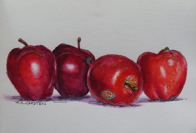 Sketch of four red apples