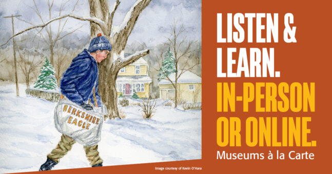 Drawing of a man walking in the snow