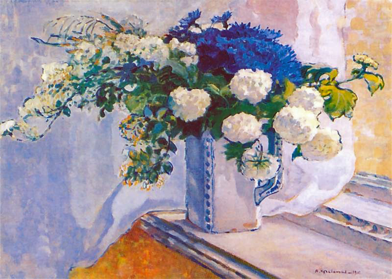 Impressionist style painting flowers in a vase