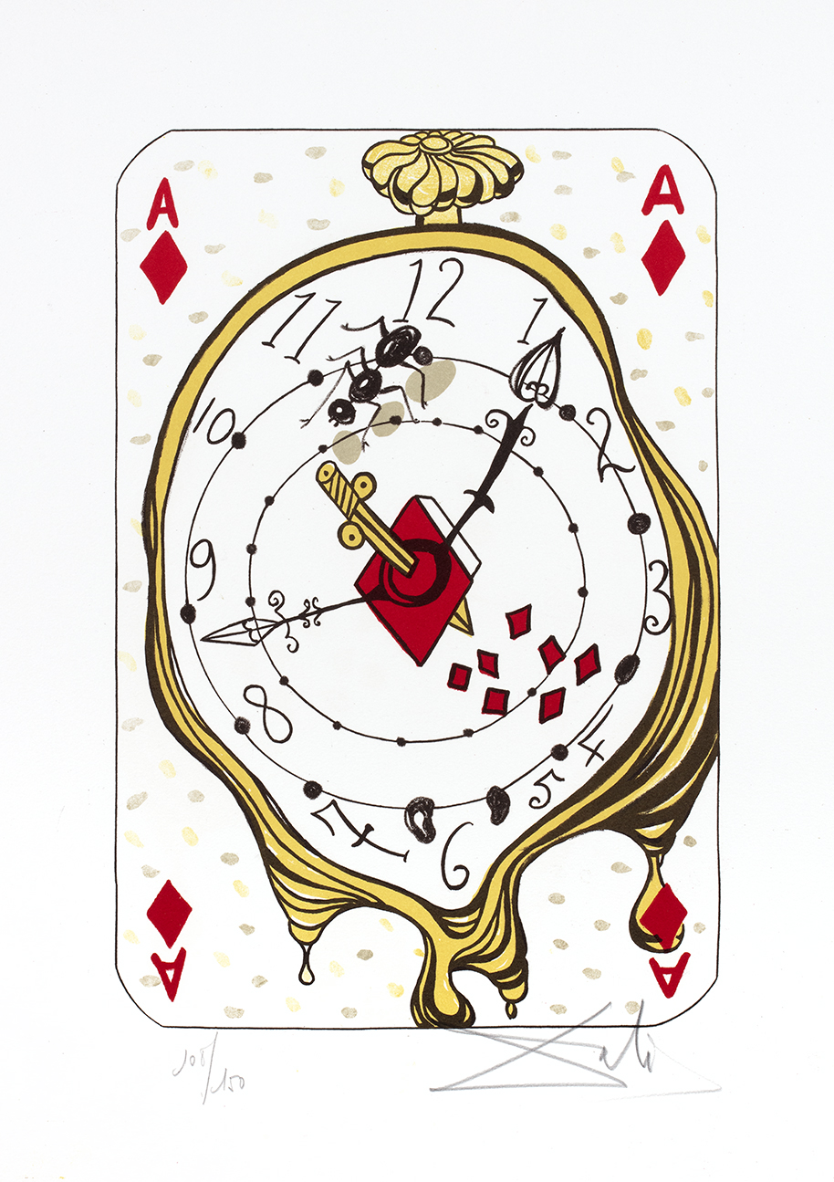 Ace of Diamonds playing card with a melting clock motif