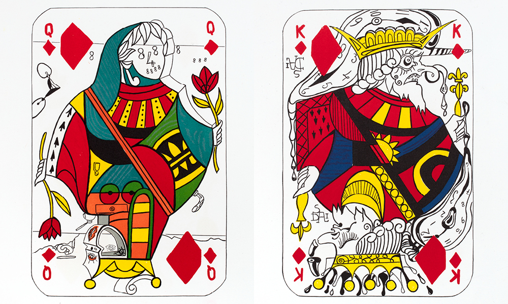 Queen and King of Diamonds playing cards