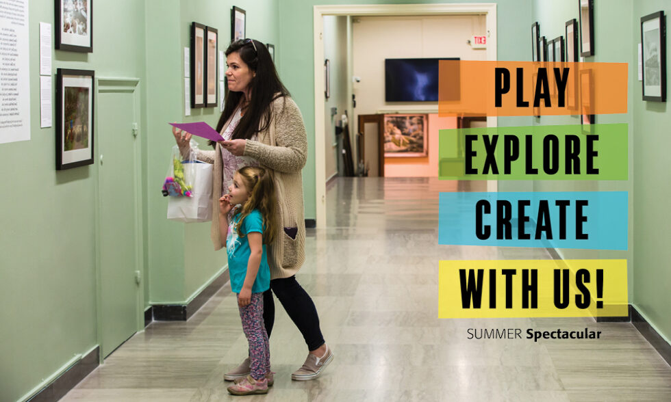 Mother and daughter tour a gallery with framed photos