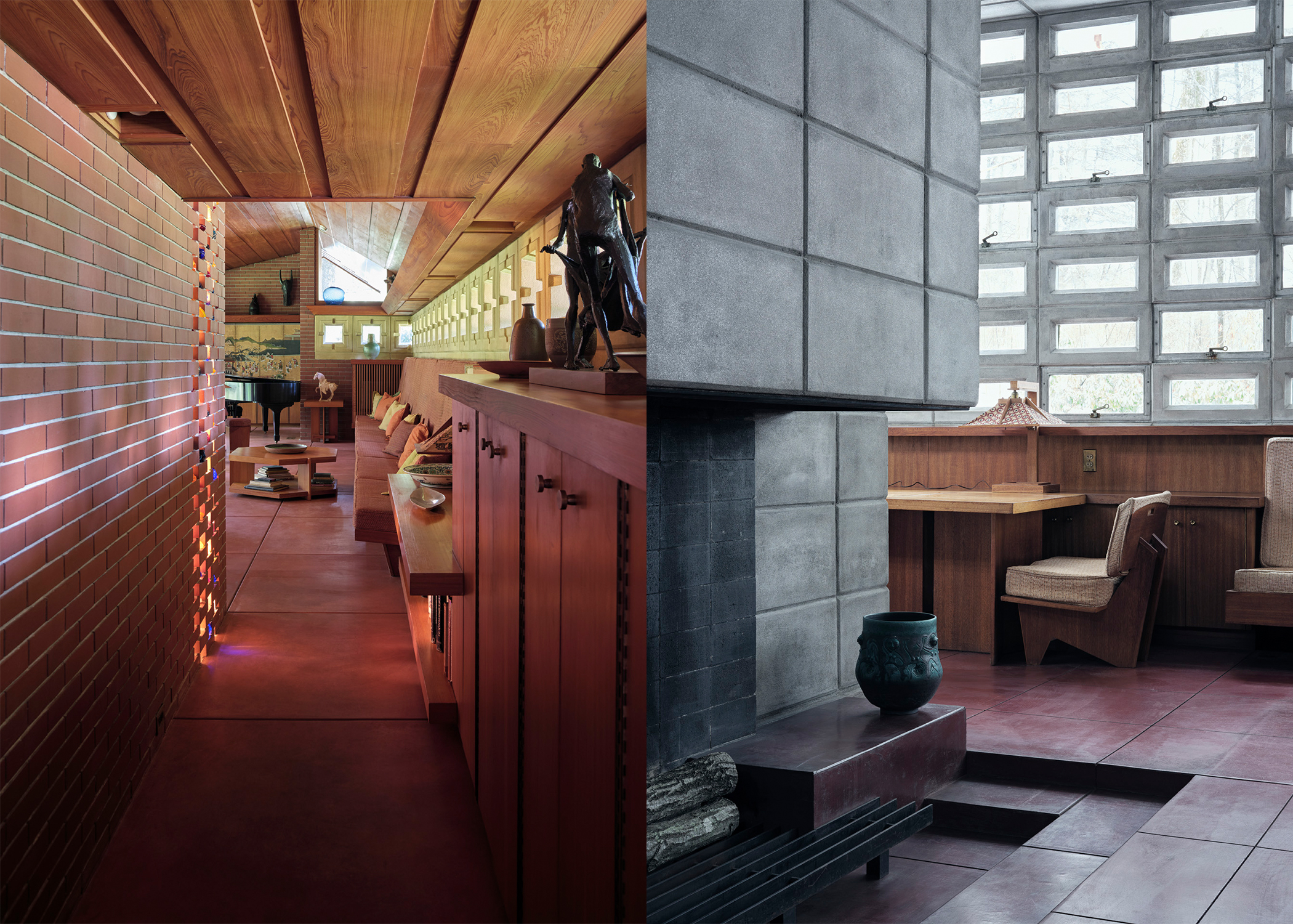 Examples of modern interiors designed by Frank Lloyd Wright