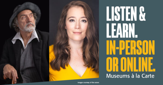 Photo portraits of a man with a beard in a hat at left, and a woman with long hair at right
