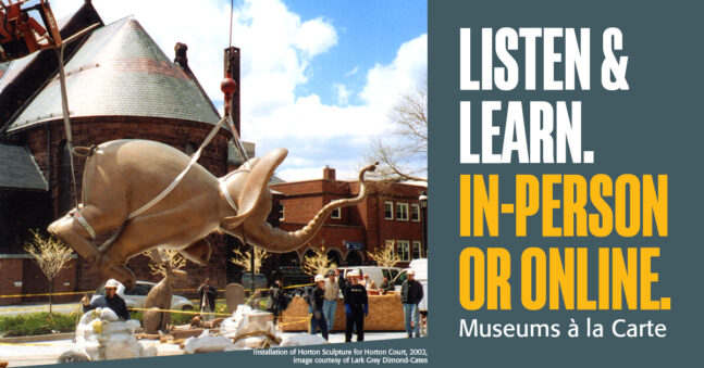 Large bronze elephant sculpture is lowered to the ground by a crane
