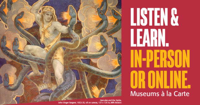 Oil painting of a man fighting a snake-like monster with nine heads