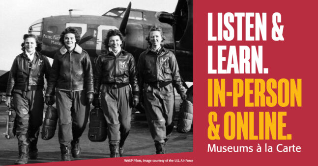 Four World War II era female pilots standing in front of a plane