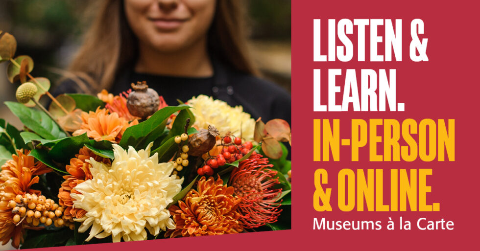 Woman holding a flower arrangement