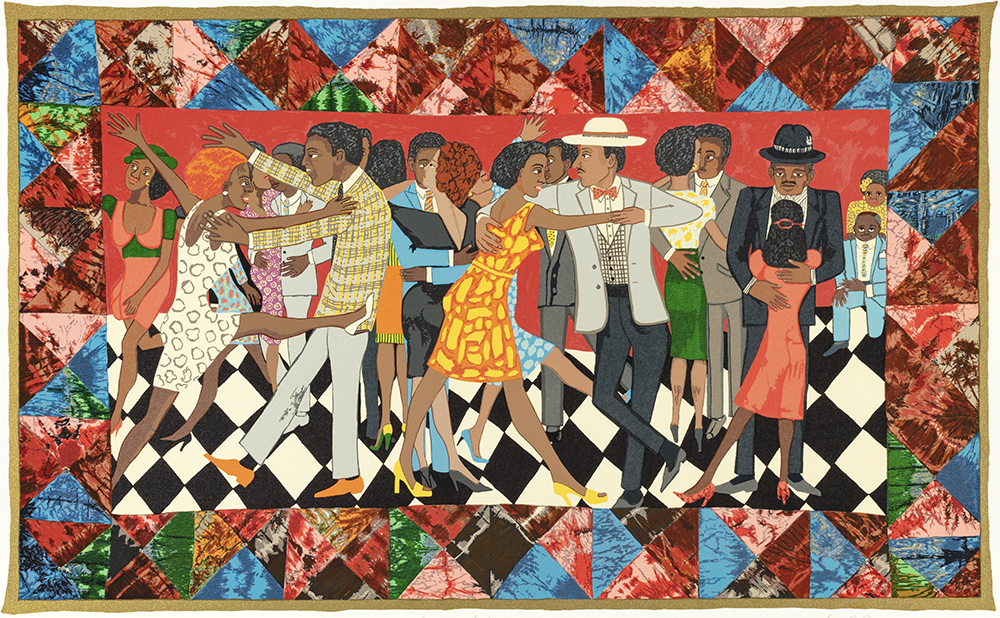 Silkscreen print of African American couples dancing.