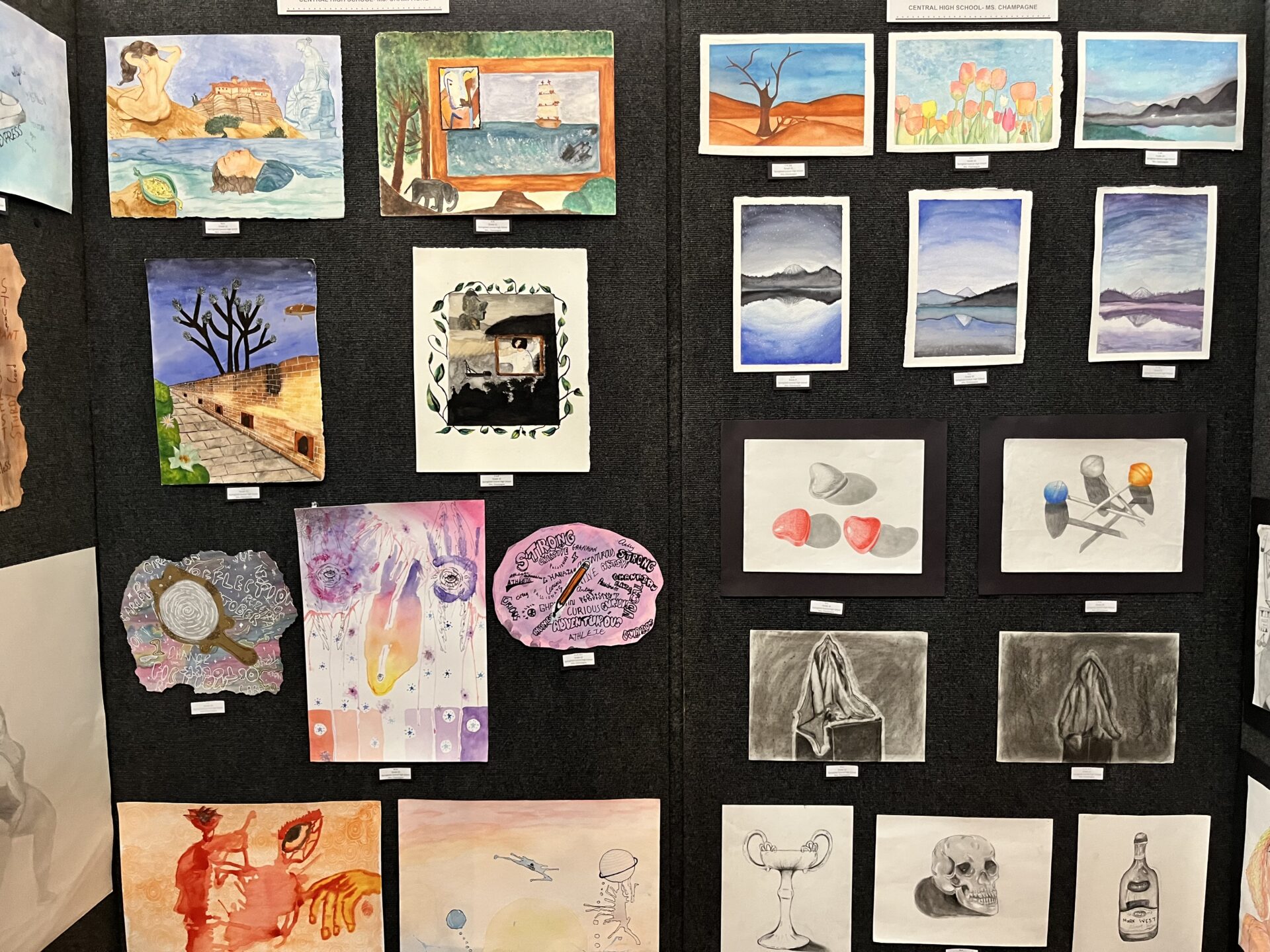 Various works of art on paper by elementary school students