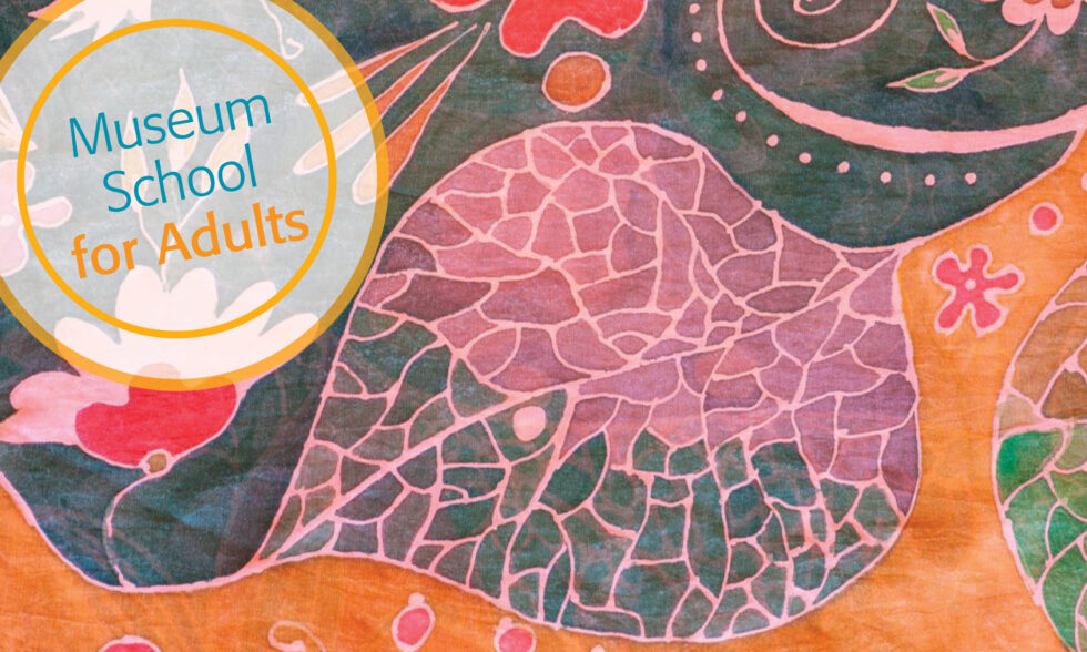 Silk scarf painted with leaf design