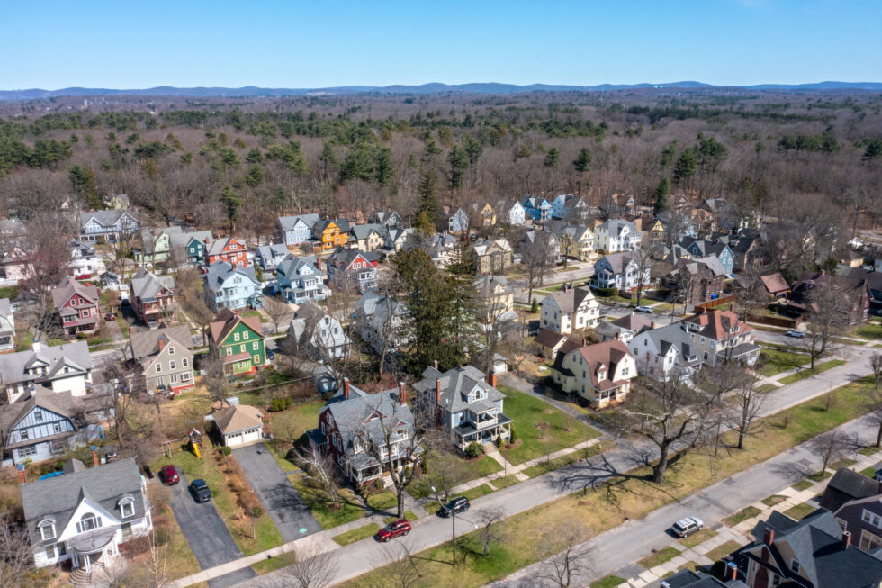 Aerial view of residential neighborhood