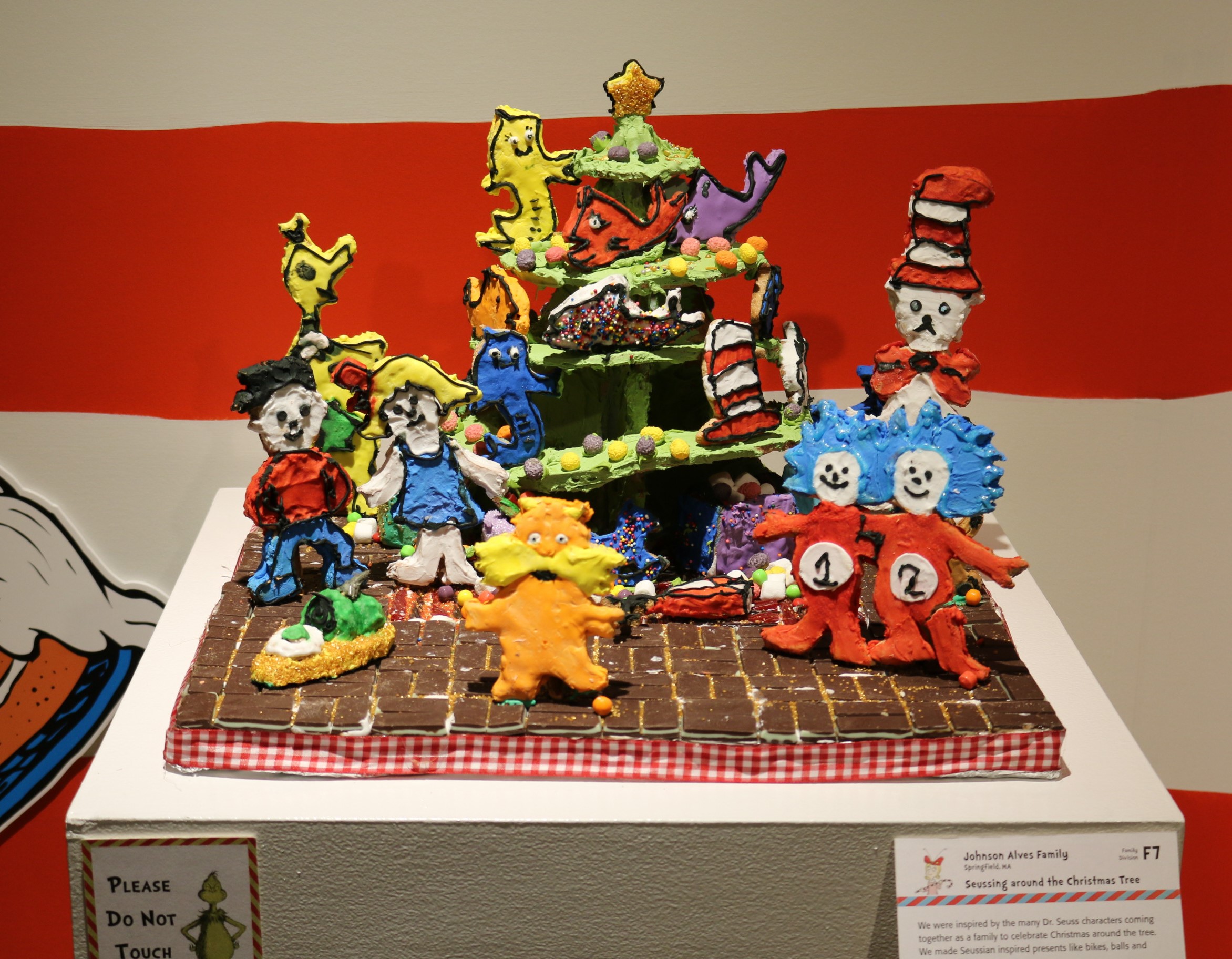 Gingerbread display titled "Seussing around the Christmas Tree" by The Johnson Alves Family