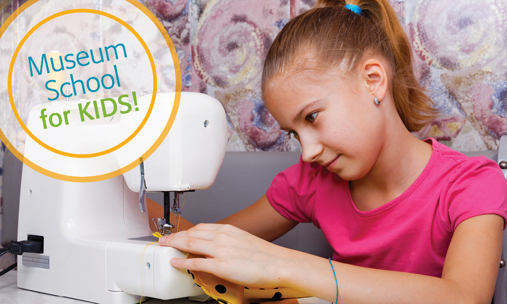 Girl working on sewing machine