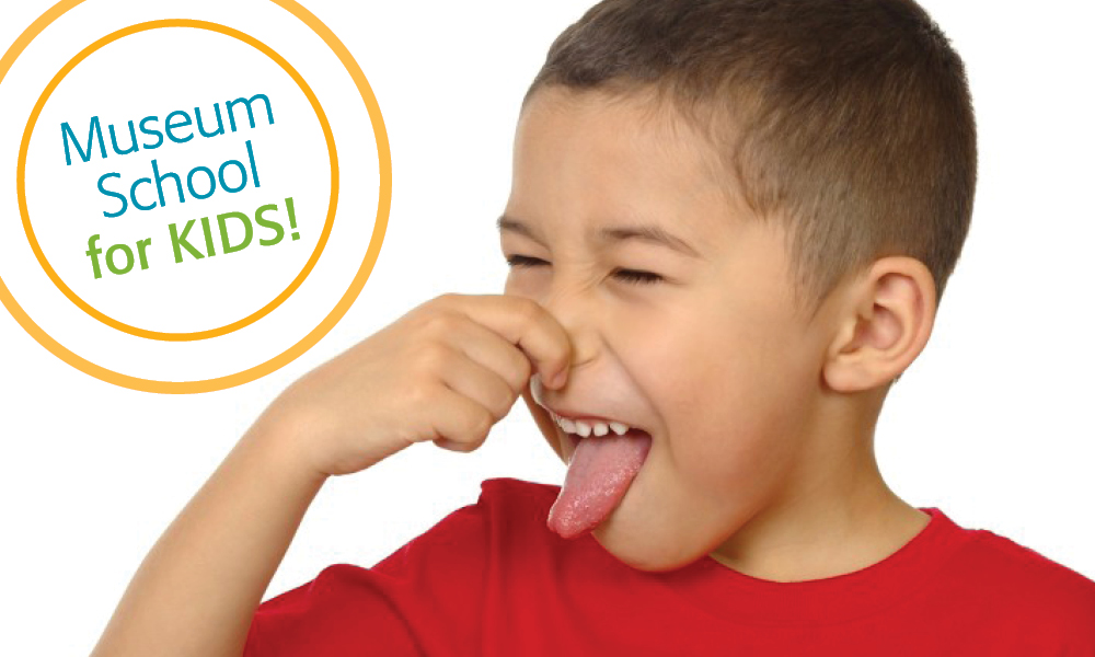 Boy holding his nose and sticking out his tongue