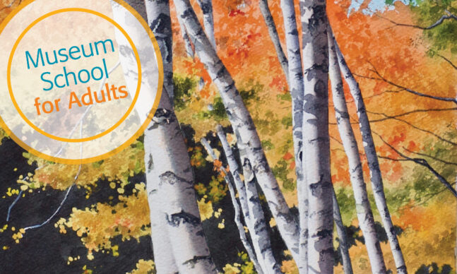 Watercolor painting of trees in the fall