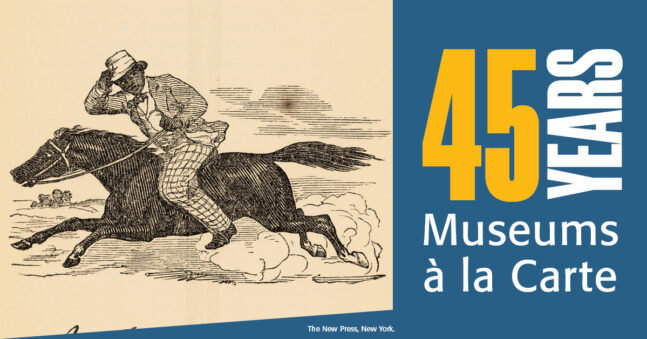 Etching of a man riding a horse