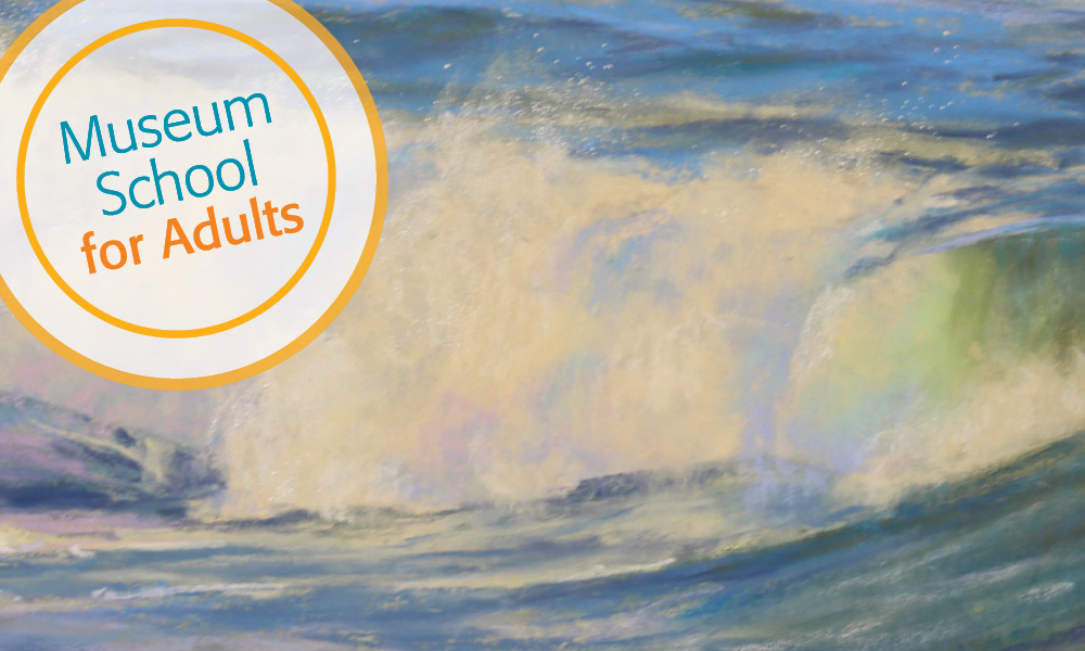 pastel drawing of crashing waves