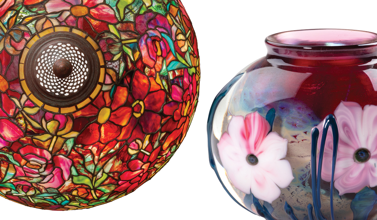 Tiffany lamp and Josh Simpson floral vase