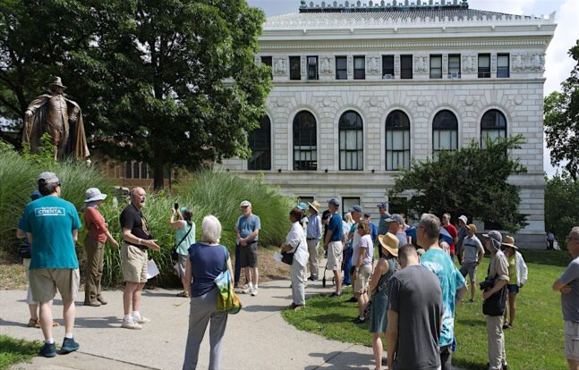 Walking tour group outside the Central Library