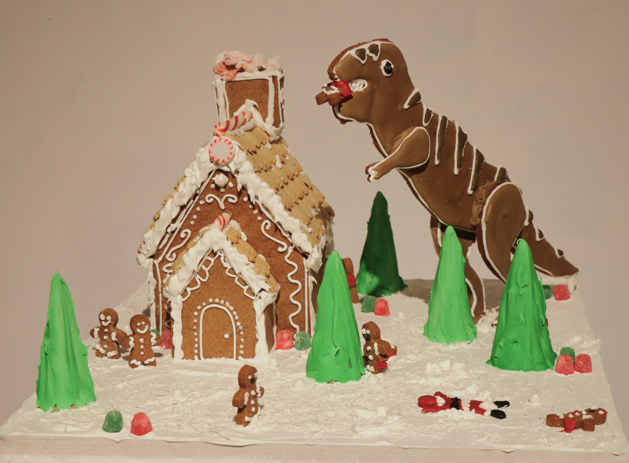 Tyrannosaurus Wrecks gingerbread display by Rose Adams