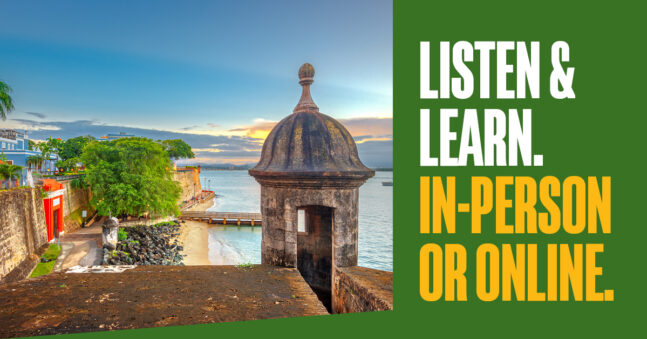 San Juan, Puerto Rico Caribbean coast along Paseo de la Princesa at dusk.