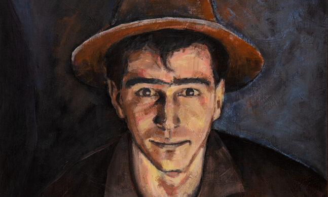 Portrait oil painting of a young man with a hat.