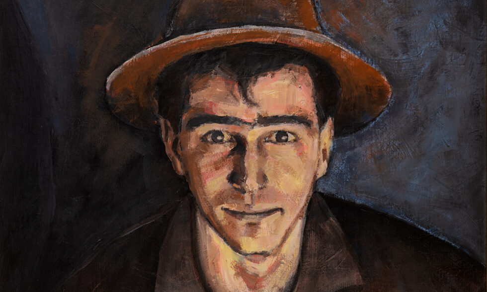 Portrait oil painting of a young man with a hat.