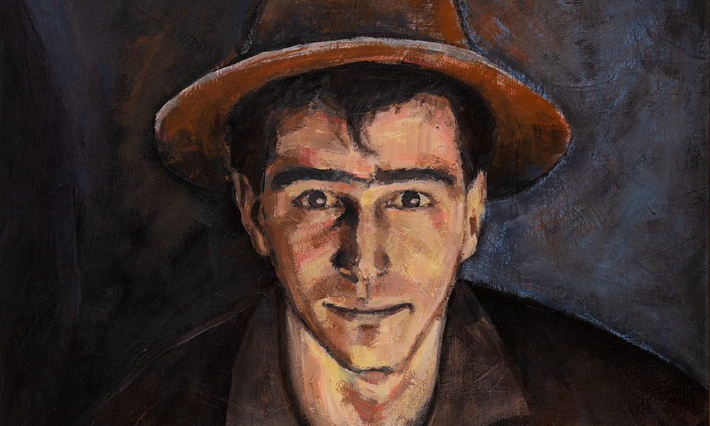 Portrait oil painting of a young man with a hat.