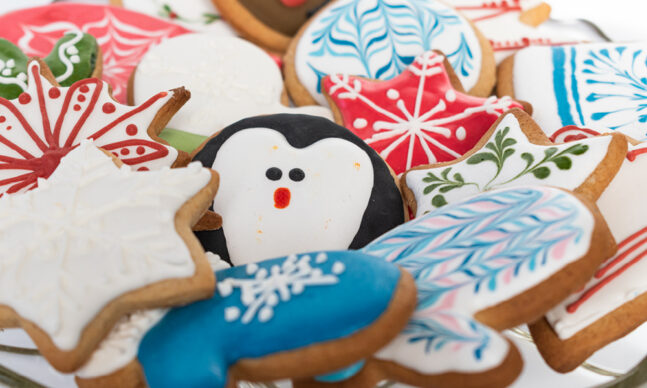 Winter themed cookies with royal icing
