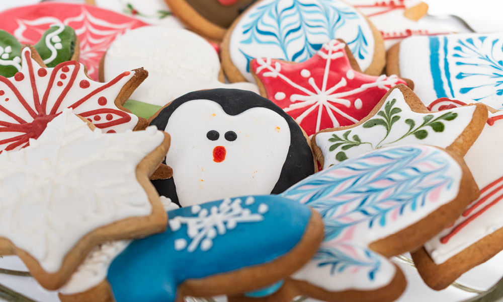 Winter themed cookies with royal icing