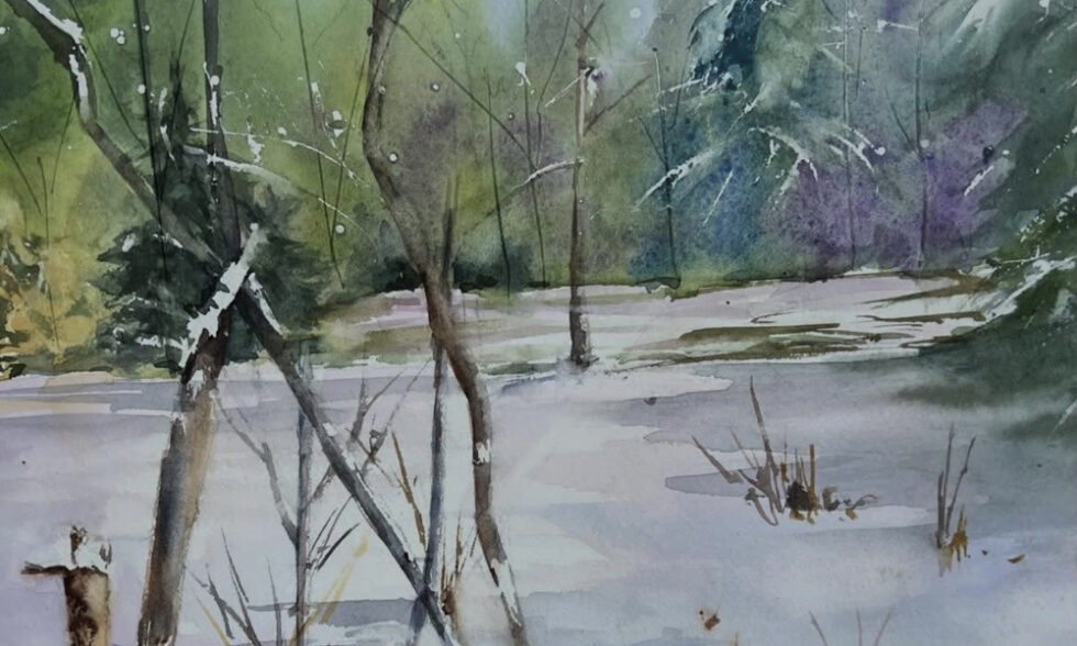 Winter landscape in watercolor