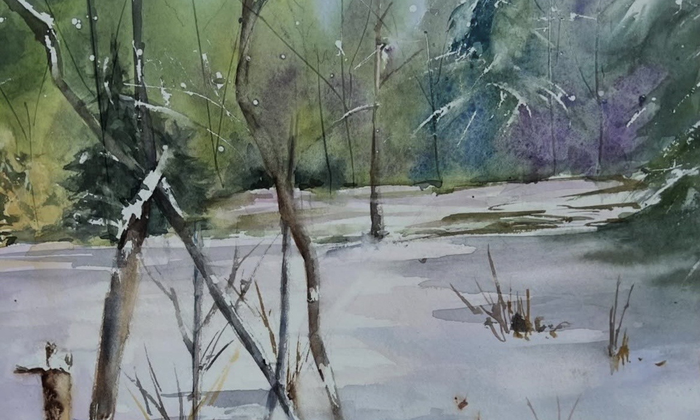 Winter landscape in watercolor